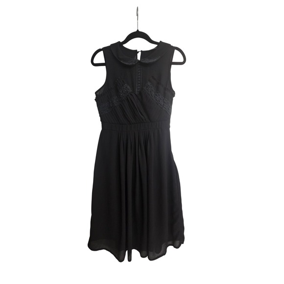 Doe & Rae Dresses & Skirts - Doe & Rae Black Whimsy Goth Lace Trim Peter Pan Collar Chiffon Dress Small